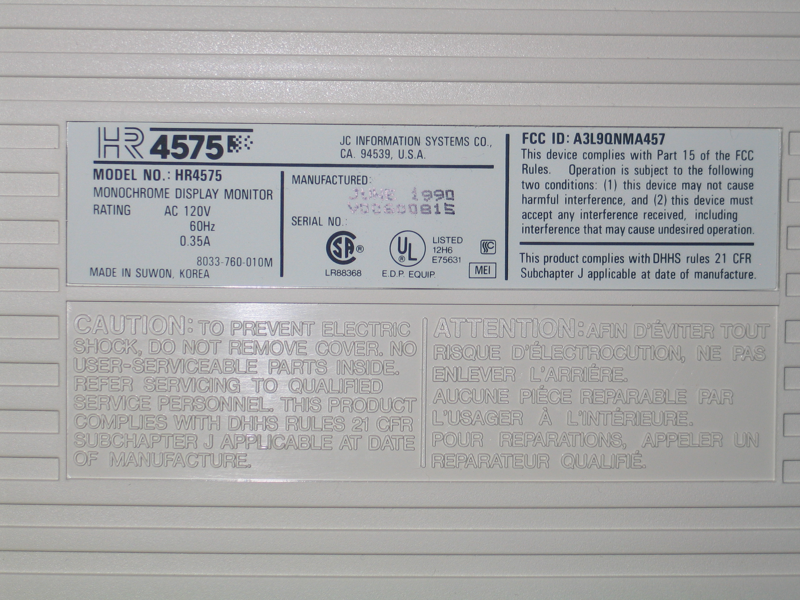 Closeup of rear information panels